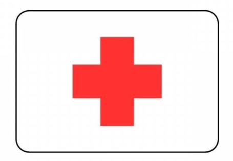 Rotes Kreuz-Symbol auf weißem Hintergrund.